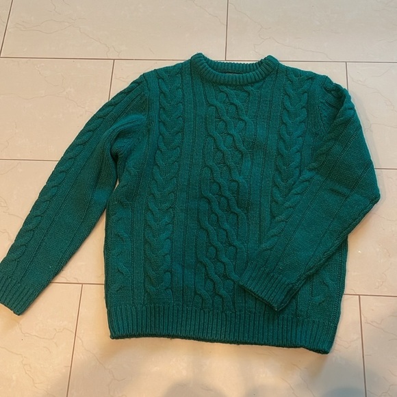 Kelly Green Samuel Windsor‎ Fisherman’s Cable Knit 💯% Wool Sweater Mens Size L - Picture 2 of 14
